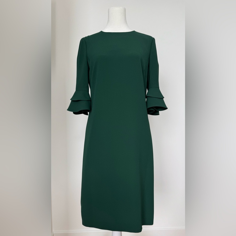 Elegant Forrest Green Ruffle Sleeve Sheath Dress